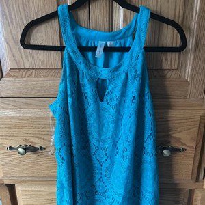 Turquoise Sleeveless Lace Shirt